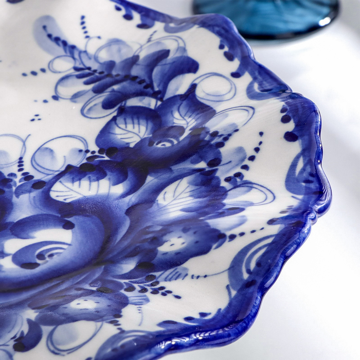 Тортница Тортница "Кружево", гжель, фарфор, d=26 см