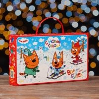 Новый год. Коробка подарочная складная "Три кота" 25 х 5 х 15 см.