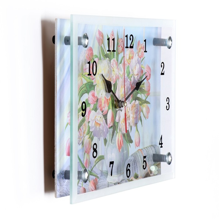 Часы-картина настенные, интерьерные "Цветы в вазе", бесшумные, 30 х 20 см