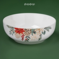 Салатник новогодний Доляна &laquo;Рождественский вечер&raquo;, 580 мл, 15,5&times;6 см, фарфор, цвет белый