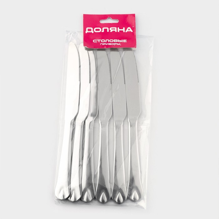 Ножи столовые из нержавеющей стали Доляна &laquo;Капля&raquo;, длина 23 см, 6 шт, цвет серебряный