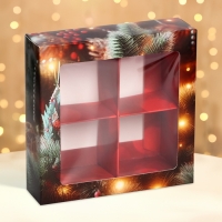 Новый год. Коробка под 4 конфеты "Новогодняя Елка", 12,6 х 12,6 х 3,7 , кондитерская упаковка