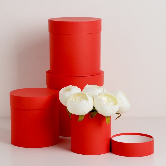 Набор шляпных коробок  4 в 1 "Красный", 20 &times; 20 ‒13 &times; 13 см