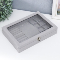 Шкатулка бархат для украшений (колец, колье и серёг) "Серый туман" 5х20х28 см Шкатулка бархат для украшений (колец, колье и серёг) "Серый туман" 5х20х28 см