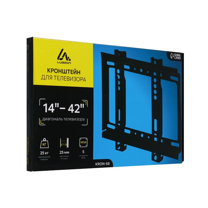 Кронштейн Luazon KrON-68, для ТВ, фиксированный, 14-42", 25 мм от стены, чёрный