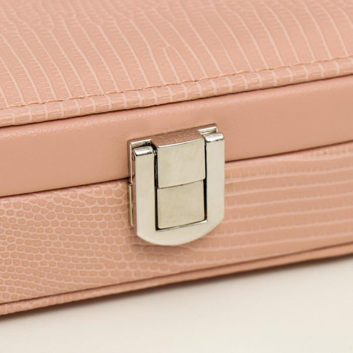 Шкатулка кожзам для украшений Шкатулка кожзам для украшений "Рептилия розовая" миниатюра комбинированная 4,5х10х15 см