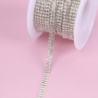 Цепь со стразами, 2 ряда, металл, стекло, 4 мм, 4,5 &plusmn; 0,5 м, цвет серебряный