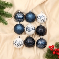 Набор шаров пластик d-6 см, 9 шт "Мелодия" орбита узор элит синий, микс Набор шаров пластик d-6 см, 9 шт "Мелодия" орбита узор элит синий, микс