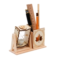 Песочные часы "Кленовый лист", сувенирные, с карандашницей, 10 х 13.5 см, белые