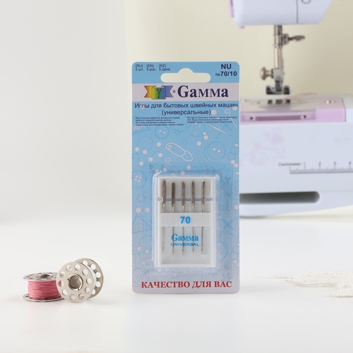 Иглы для бытовых швейных машин, универсальные, №70/10, 5 шт, NU Иглы для бытовых швейных машин, универсальные, №70/10, 5 шт, NU