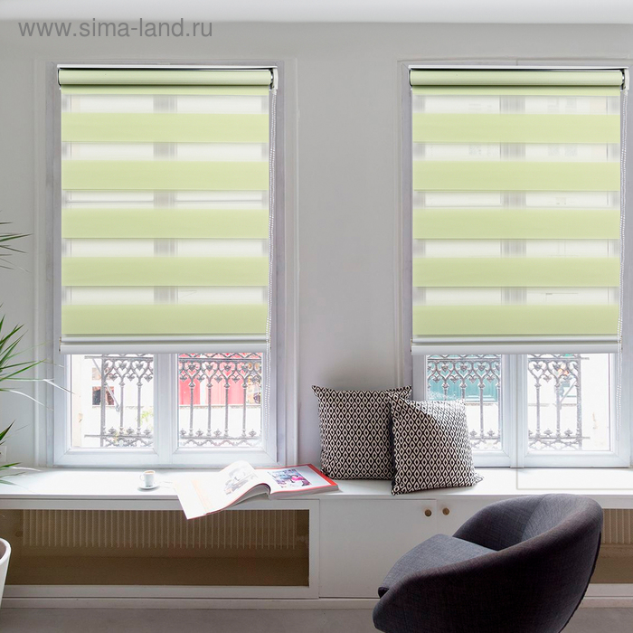 Штора рулонная &laquo;День-ночь&raquo;, 60&times;180 см (с учётом креплений 3,5 см), цвет зелёный