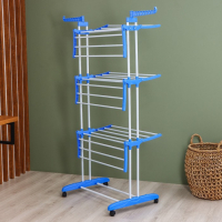 Сушилка для белья напольная трёхуровневая Доляна, 75(126)&times;64&times;170 см, рабочая длина 16 м, на колёсах