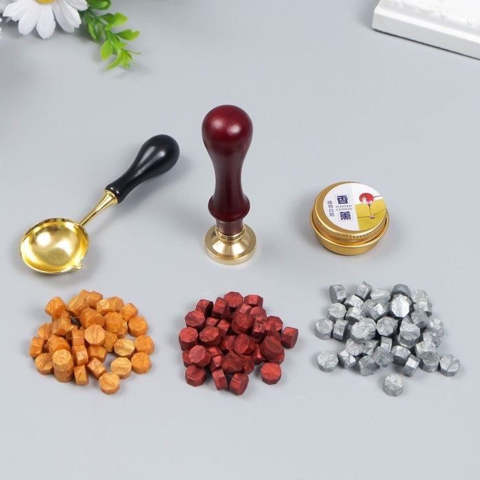 Сургучный набор Сургучный набор "Ажурное сердце" печать, ручка, ложка, воск - 3 цвета, свеча 3,5х11х23 см