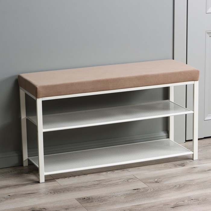 Банкетка &laquo;Торонто 33C&raquo;, 92,5&times;31,6&times;11,3 см, цвет каркаса белый, цвет сиденья бежевый