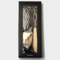 Набор для торта Elegance, 2 предмета: нож длина 28 см, лопатка длина 26 см, цвет золотой