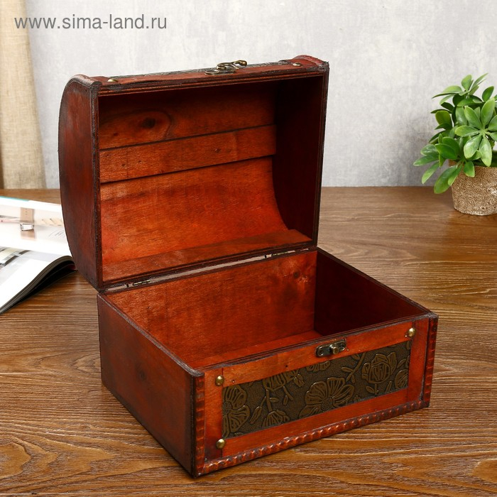 Шкатулка дерево состаренная Шкатулка дерево состаренная "Золотые цветы на чёрном" сундучок 17х22,5х18 см