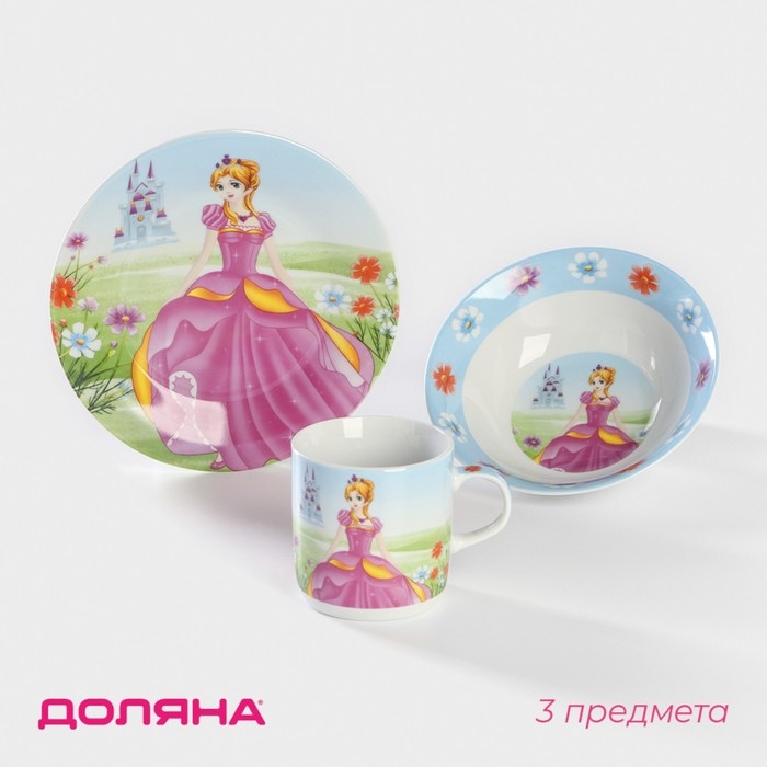 Набор детской посуды из керамики Доляна «Волшебница», 3 предмета: кружка 230 мл, миска 400 мл, тарелка d=18 см, цвет белый Набор детской посуды из керамики Доляна «Волшебница», 3 предмета: кружка 230 мл, миска 400 мл, тарелка d=18 см, цвет белый