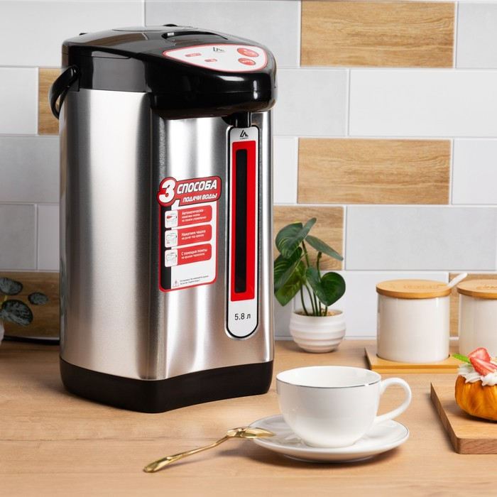 Термопот Luazon LET-5001, 750 Вт, 5.8 л, 3 способа подачи воды, серый Термопот Luazon LET-5001, 750 Вт, 5.8 л, 3 способа подачи воды, серый