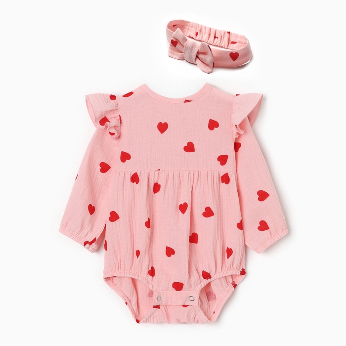 Комплект (боди и повязка) Крошка Я Комплект (боди и повязка) Крошка Я "Муслин", р. 74-80, цвет розовый