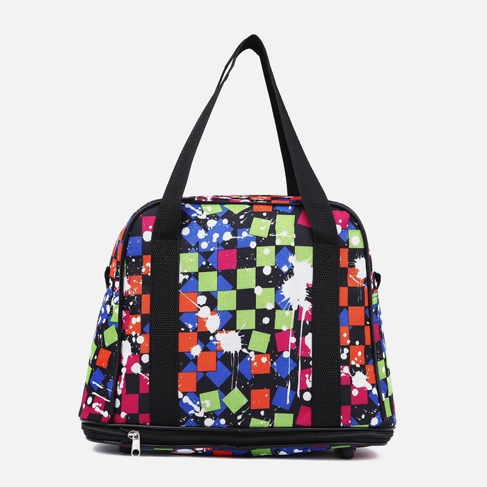 Сумка хозяйственная на молнии, с увеличением, наружный карман, цвет чёрный/разноцветный