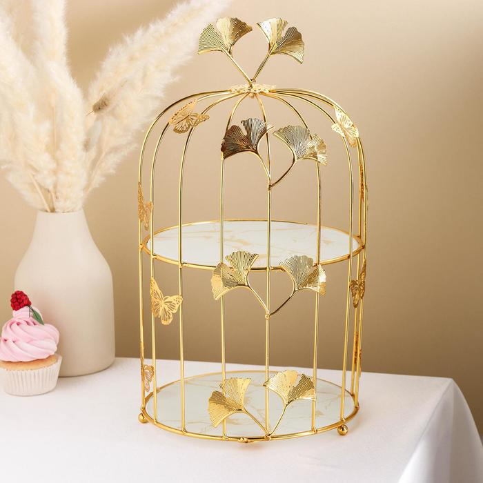 Этажёрка - фруктовница круглая, 2 яруса, «Мрамор», d=21 см, цвет металла золотой Этажёрка - фруктовница круглая, 2 яруса, «Мрамор», d=21 см, цвет металла золотой