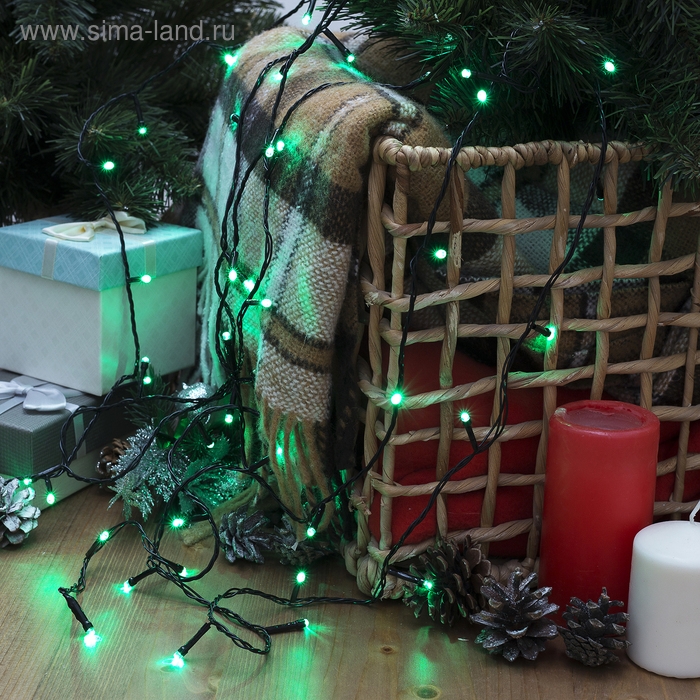 Гирлянда &laquo;Нить&raquo; 5 м, IP20, тёмная нить, 50 LED, свечение зелёное, 8 режимов, 220 В