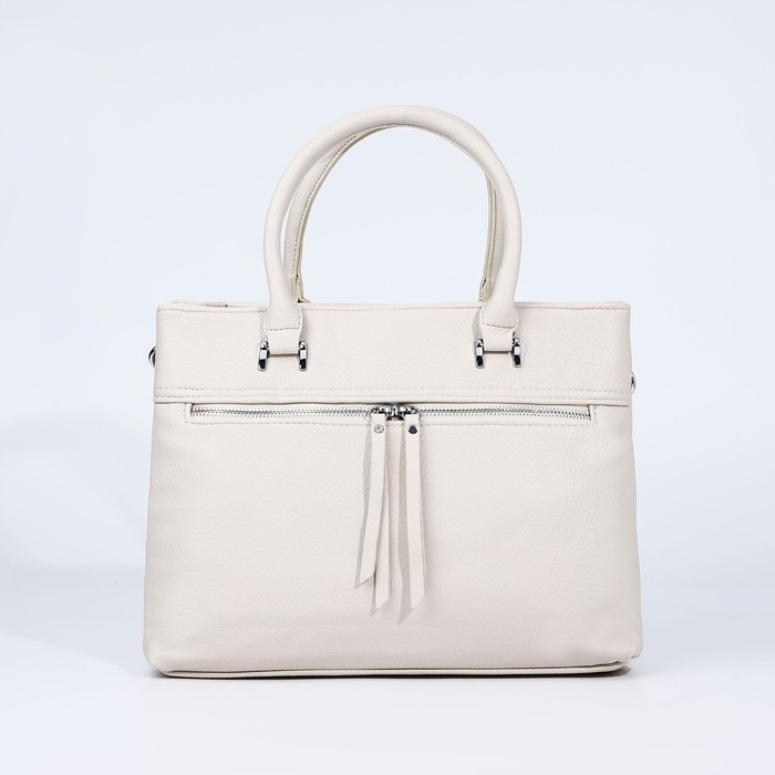 Сумка-тоут на молнии, 2 наружных кармана, цвет молочный Сумка-тоут на молнии, 2 наружных кармана, цвет молочный