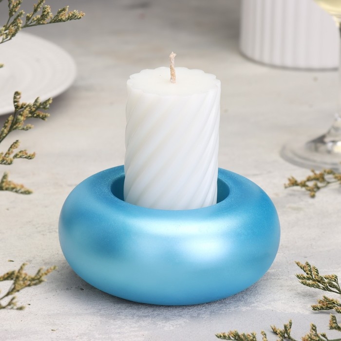 Подсвечник Подсвечник "Полноторие. Мрамор" из гипса большой, 11х5см,голубой