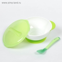 Набор для кормления, 3 предмета: миска 350 мл на присоске, крышка, ложка, цвет зелёный Набор для кормления, 3 предмета: миска 350 мл на присоске, крышка, ложка, цвет зелёный