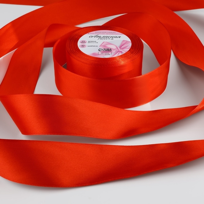 Лента атласная, 40 мм &times; 23 &plusmn; 1 м, цвет красный №26