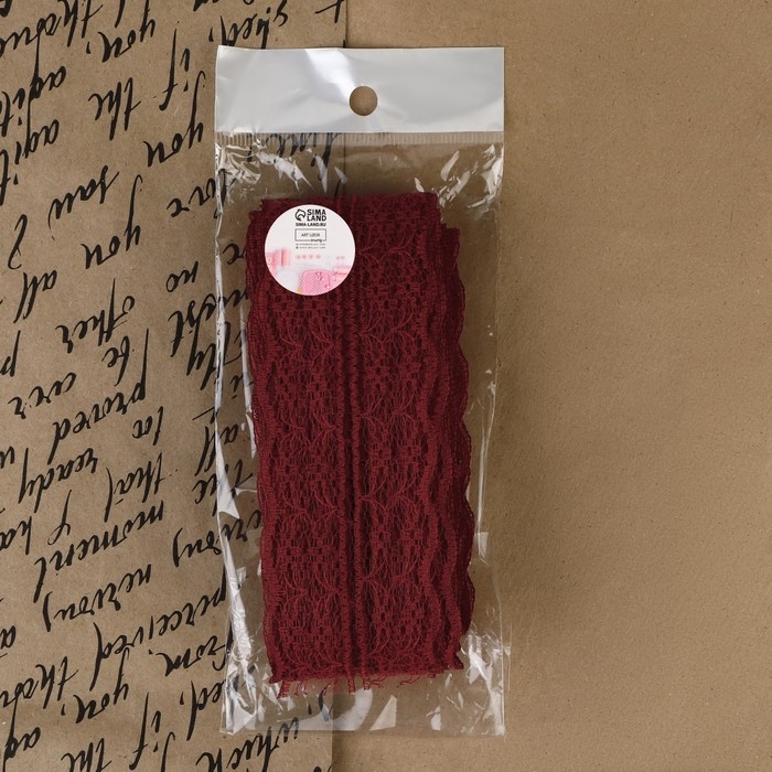 Кружево капроновое, 45 мм &times; 10 &plusmn; 1 м, цвет бордовый