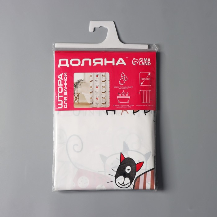 Штора для ванны Доляна &laquo;Коты&raquo;, 180&times;180 см, EVA