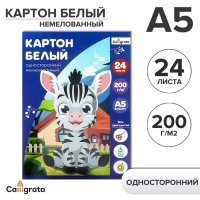 Картон белый А5, 24 листа, немелованный, плотность 200 г/м2, в папке Картон белый А5, 24 листа, немелованный, плотность 200 г/м2, в папке
