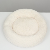 Лежанка для собак и кошек, длинный мех, 80 х 80 х 25 см, молочная