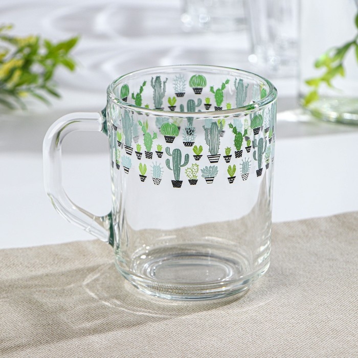 Кружка стеклянная для чая &laquo;Кактусы&raquo;, 250 мл