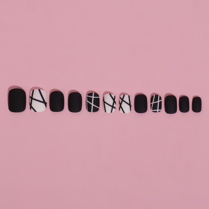 Накладные ногти &laquo;Black&raquo;, 12 шт, с клеевыми пластинами, форма мягкий квадрат, цвет чёрный/белый
