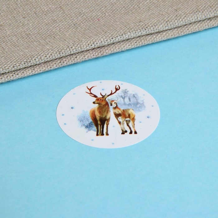 Новый год. Наклейки в рулоне "Олени", 500 шт, 3,8 х 3,8 см