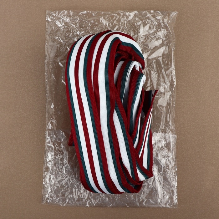 Тесьма трикотажная лампас 40 мм, 9,1 &plusmn; 0,5 м, цвет бордовый/зелёный/белый