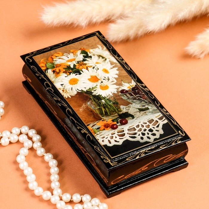 Шкатулка - купюрница «Герберы в вазе», 8,5×17 см, лаковая миниатюра Шкатулка - купюрница «Герберы в вазе», 8,5×17 см, лаковая миниатюра