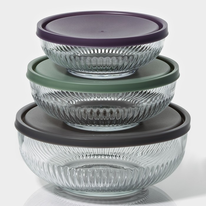 Набор стеклянных салатников с крышкой Lav &laquo;Токио&raquo;, 2,6/1,5/0,8 л, 3 шт