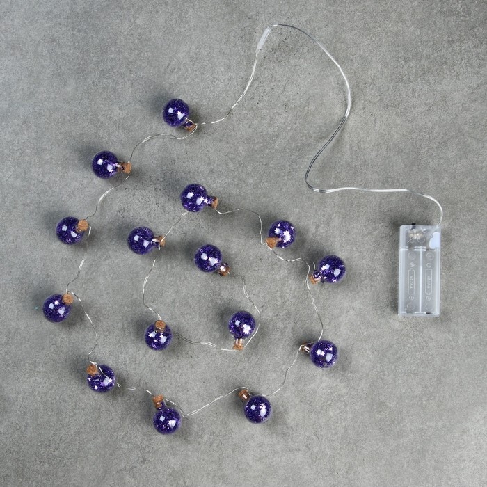 Гирлянда &laquo;Нить&raquo; 1.6 м с насадками &laquo;Синие шарики&raquo;, IP20, серебристая нить, 15 LED, батарейки ААх2 (нет в комплекте), свечение белое