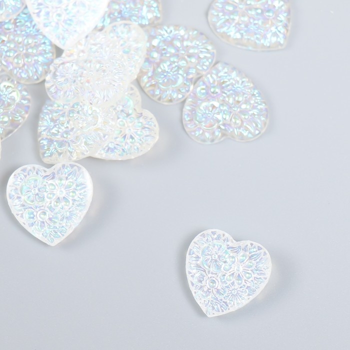Декор для творчества пластик  "Сердце" голография белый набор 20 шт 1,6х1,6 см