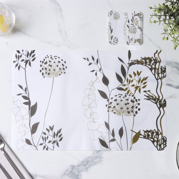 Салфетки сервировочные на стол Доляна &laquo;Укроп&raquo;, 6+6 шт (28&times;43, 9,5&times;9,5 см), цвет белый