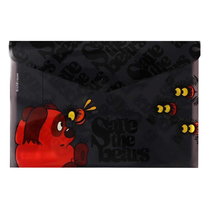 Папка-конверт на кнопке А4, 160 мкм, ErichKrause Папка-конверт на кнопке А4, 160 мкм, ErichKrause "Винни-Пух", полупрозрачная, глянцевая, микс