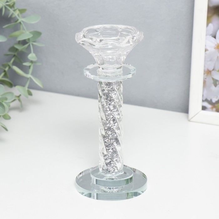 Подсвечник стекло на 1 свечу Подсвечник стекло на 1 свечу "Спираль с камешками" 16х7х7 см