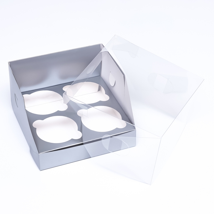 Коробка для 4 капкейков 16 х 16 х 10 , Серебро Коробка для 4 капкейков 16 х 16 х 10 , Серебро