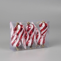 Украшение ёлочное "Сосулька полосатая витая" (набор 6 шт) 12х4 см, красно-белый