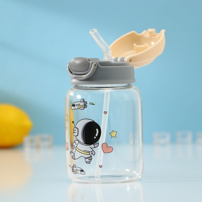 Бутылка для воды стеклянная &laquo;Космонавты&raquo;, 450 мл, 8,2&times;15 см, цвет МИКС