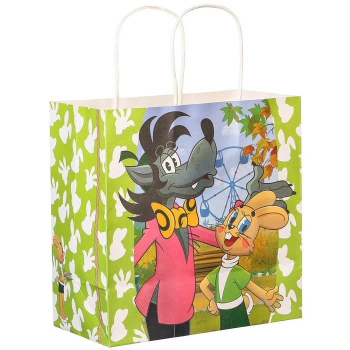 Пакет подарочный, 22х22х11 см, крафт, упаковка, Ну, погоди