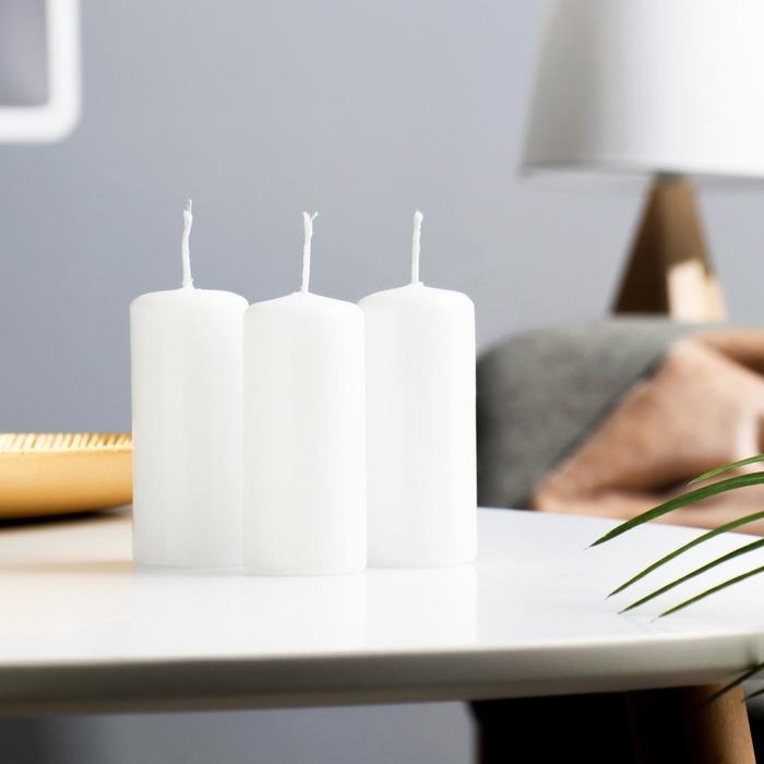 Свеча цилиндр, 4х9 см, набор 3 шт, 11 ч, белая